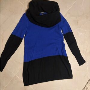 Saks Fifth Avenue Cowl Neck Sweater in Blue and Black M Cashmere